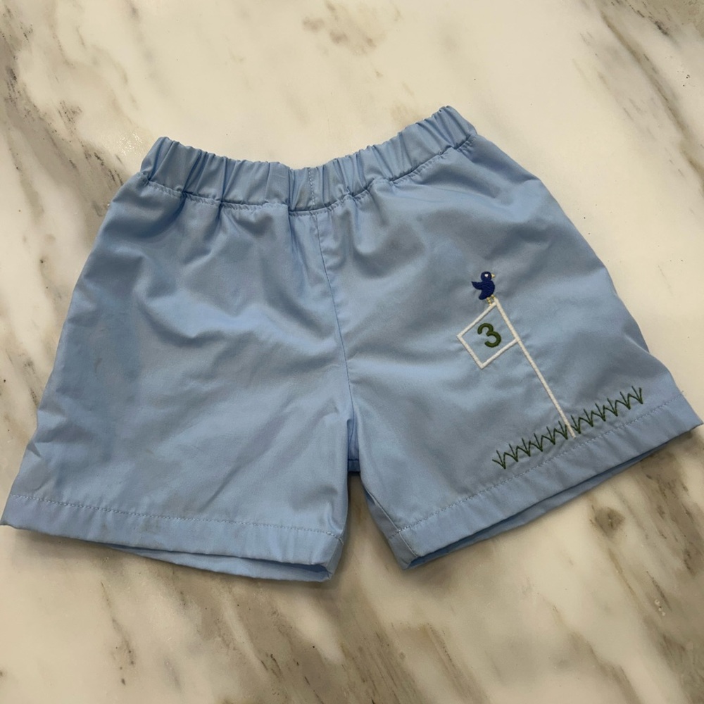 Light Blue Kids' Shorts with Golf Embroidery